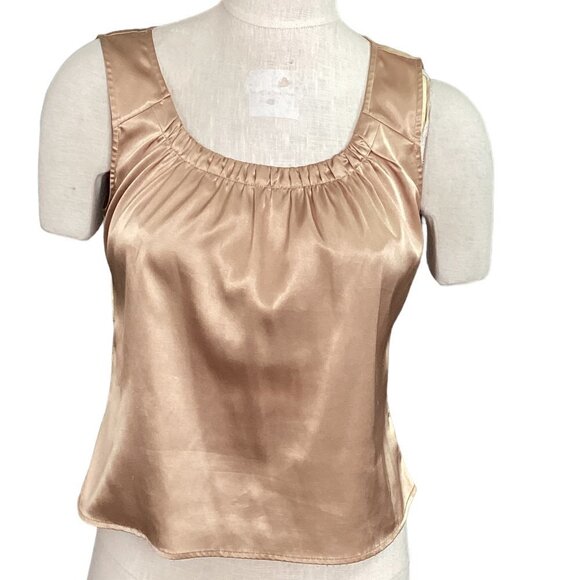 Chico's Gold Satin Cropped Sleeveless Shell/Camisole/Tank Top Sz 1 (M/8) #126N - Picture 1 of 9
